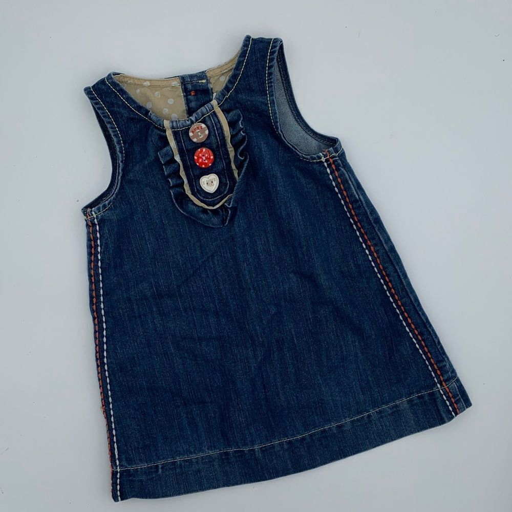 NEXT Stylish Denim Kids Dress with Button Accents contrasting stitching 12-18 m